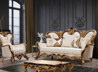 Sofa Set 3+1 Seater Gold Coffee Table Classic Living Room Set 3-piece.